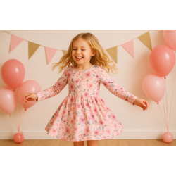 Meiteņu kleita ar ziedu rakstu un  garām piedurknēm