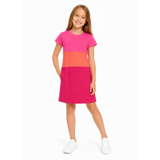 Orange girl's dress with short sleeves