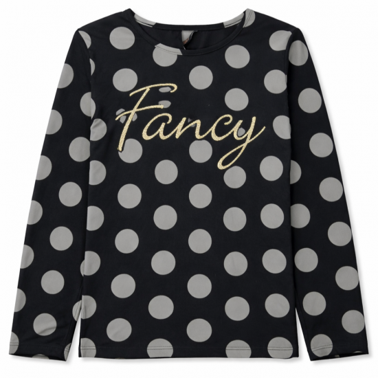 Meiteņu melnsT-krekls ar garām piedurknēm un zelta uzrakstu Fancy