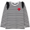 Girls' striped t-shirt with ruffles and heart appliqué, black and white