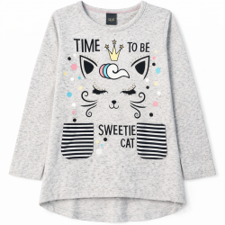 Girls' tunic with a kitty print "Sweetie Cat", gray