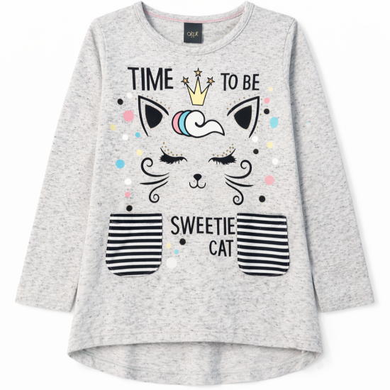 Girls' gray tunic with kitty print Sweetie Cat