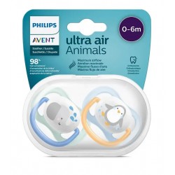 PHILIPS AVENT  Silicone Pacifier ULTRA AIR ANIMALS , 0-6m, 2pcs, SCF080/05