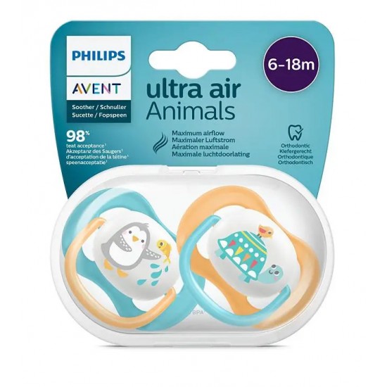 PHILIPS AVENT silikona māneklītis 6-18m, 2gab.ultra air Animals, SCF080/07 PHILIPS AVENT silikona māneklītis 6-18m, 2gab.ultra air Animals, SCF080/07
