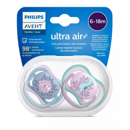 Philips Avent Ultra Air Soother, 6-18M, (2pcs), for boys, SCF085/61