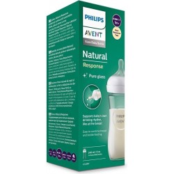 Philips Avent Natural Response stikla zīdaiņu pudelīte 240 ml, vidējas plūsmas knupītis 1m+, SCY933/01