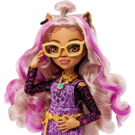 Monster High Clawdeen Wolf Fashion Doll with Purple Streaked Hair, Signature Look, Accessories & Pet Dog