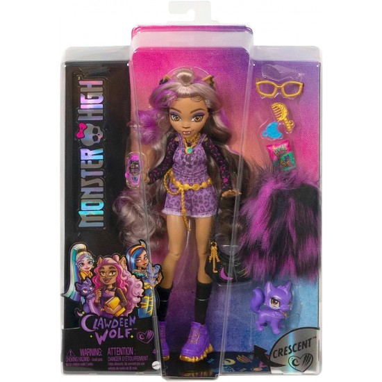 Monster High Clawdeen Wolf Fashion Doll with Purple Streaked Hair, Signature Look, Accessories & Pet Dog