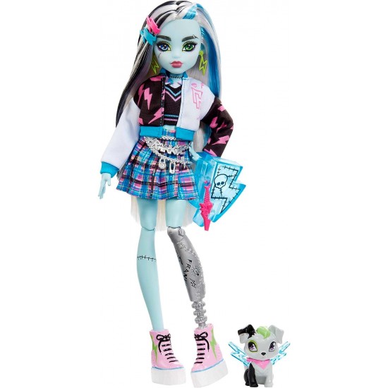 Monster High Frankie Stein Fashion Doll with Blue & Black Streaked Hair, Signature Look, Accessories & Pet HHK53