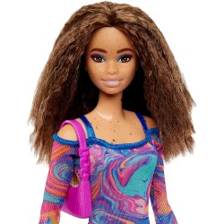 Barbie lelle Fashionistas ar vasarsraibumiņiem , brūniem matiem, HJT03