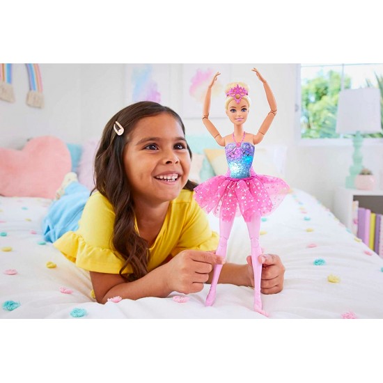 Barbie lelle Dreamtopia Twinkle Lights balerīna ar gaiši blondiem matiem, tiāru un tutu svārkiem HLC25