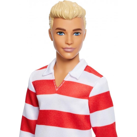 Barbie Fashionistas Ken HYV01 ar sarkan i baltu svītrainu polo kreklu un rozā šortiem