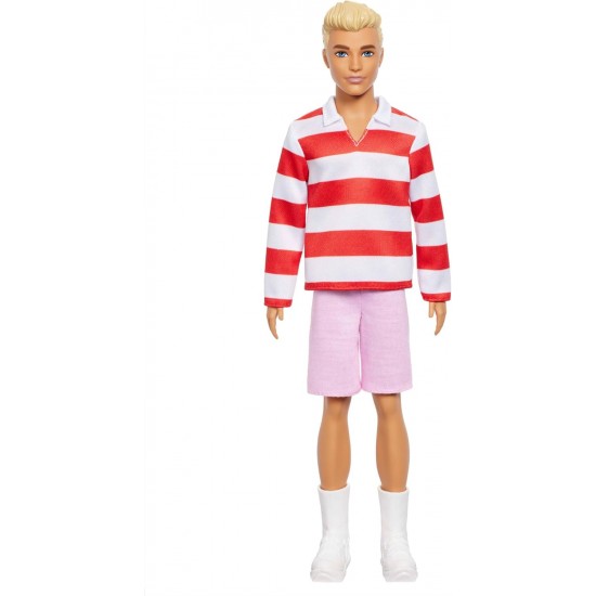 Barbie Fashionistas Ken HYV01 ar sarkan i baltu svītrainu polo kreklu un rozā šortiem