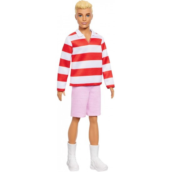 Barbie Fashionistas Ken HYV01 ar sarkan i baltu svītrainu polo kreklu un rozā šortiem