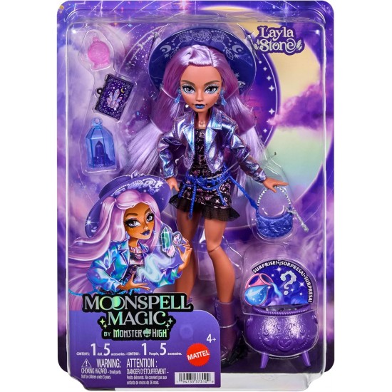 Monster High Moonspell Magic lelle Claire de Luna JBM89 ar burvju cepuri, kristāla bumbu un katlu