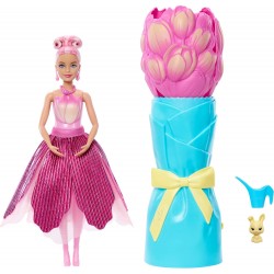 Barbie Petal Pop aromātiska lelle ar rozā tulpes kleitu un aksesuāriem JMF57