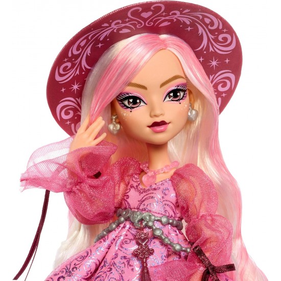 Monster High Moonspell Magic lelle Carina Song JNM26 ar rozā kleitu, spoguli un burvju katlu