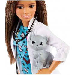 Barbi Pet Vet Brunette Doll with Medical Coat, Dress and Kitty Patient