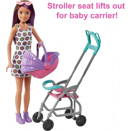 BARBIE Lelle Skippere un bērnu ratiņu komplekts (brunete) GXT34 BARBIE Lelle Skippere un bērnu ratiņu komplekts (brunete) GXT34