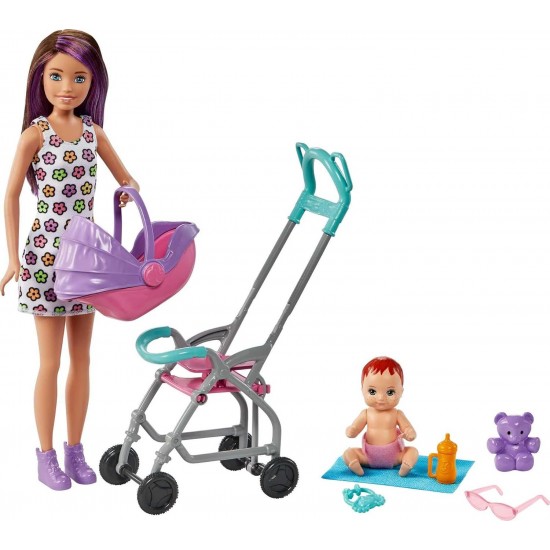 BARBIE Lelle Skippere un bērnu ratiņu komplekts (brunete) GXT34 BARBIE Lelle Skippere un bērnu ratiņu komplekts (brunete) GXT34