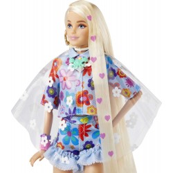 BARBIE Extra Lelle un aksesuāri ar īpaši gariem blondiem matiem ziedu raksta tērpā, HDJ45
