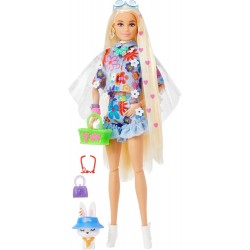 BARBIE Extra Lelle un aksesuāri ar īpaši gariem blondiem matiem ziedu raksta tērpā, HDJ45