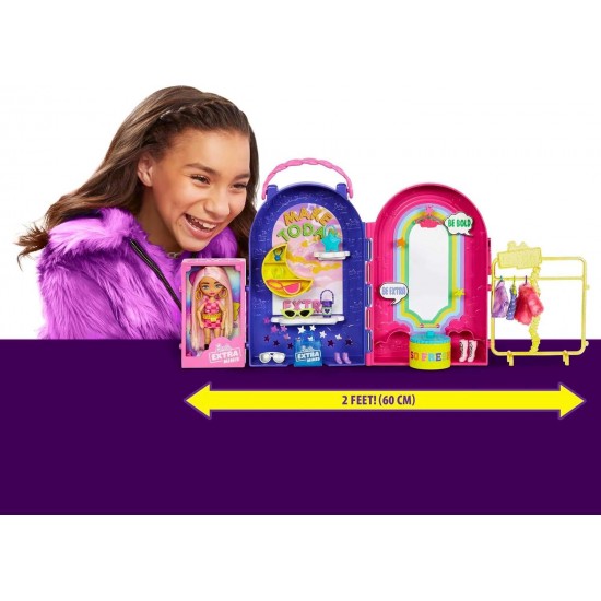 Barbie Extra Minis lelle un modes rotaļu komplekts ar vairāk nekā 15 detaļām, HHN15 Barbie Extra Minis lelle un modes rotaļu komplekts ar vairāk nekā 15 detaļām, HHN15
