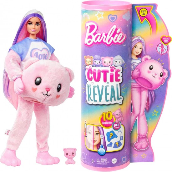 Barbie Cutie Reveal Doll with Pink Hair & Teddy Bear Costume,  HKR04