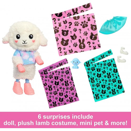 Barbie Cutie Reveal Cozy Cute Tees Series Chelsea Doll & Accessories, Plush Lamb, Blonde Small Doll, HKR18