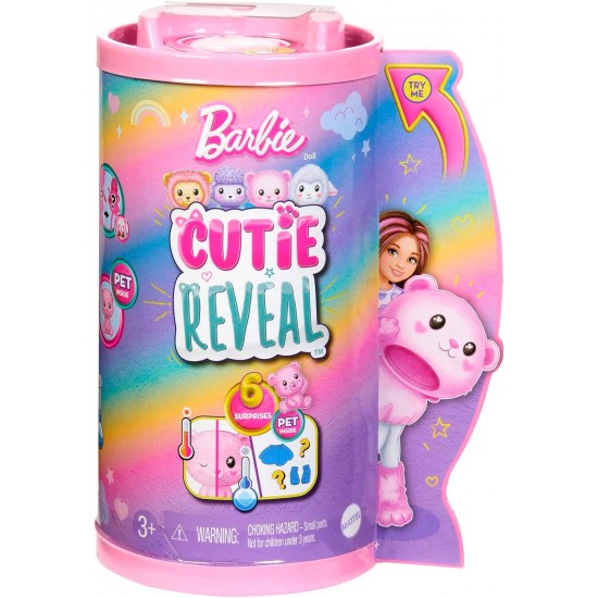 Barbie Cutie Reveal Cozy Cute Tees Series Chelsea Doll & Accessories, Plush Teddy Bear HKR19