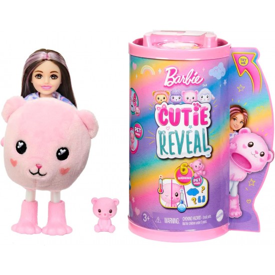 Barbie Cutie Reveal Cozy Cute Tees Series Chelsea Doll & Accessories, Plush Teddy Bear HKR19