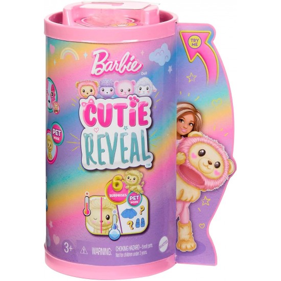 Barbie Cutie Reveal Cozy Cute Tees Series Chelsea Doll & Accessories, Plush Lion HKR21