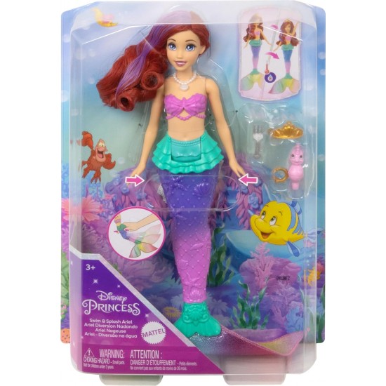 Disney Princess Ariel Swimming Mermaid Fashion Doll with Color-Change Hair & Tail, Swimming Movement HPD43