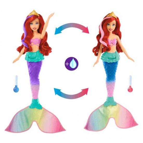 Disney Princess Ariel Swimming Mermaid Fashion Doll with Color-Change Hair & Tail, Swimming Movement HPD43