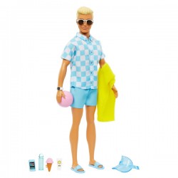 Barbie Blonde Ken Doll With Swim Trunks And Beach-Themed Accessories HPL74