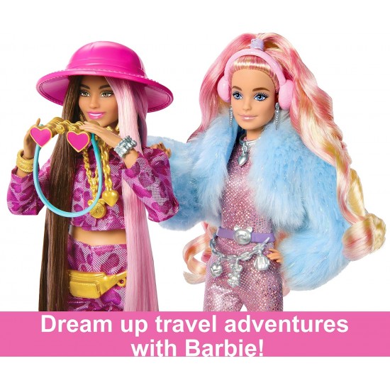 Barbie Extra Ceļojošā Bārbija lelle ar safari tērpu un rozā čemodānu, HPT48 Barbie Extra Ceļojošā Bārbija lelle ar safari tērpu un rozā čemodānu, HPT48
