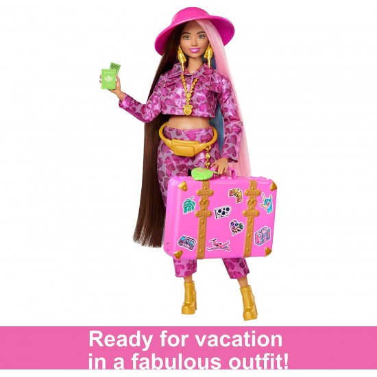 Barbie Extra Ceļojošā Bārbija lelle ar safari tērpu un rozā čemodānu, HPT48 Barbie Extra Ceļojošā Bārbija lelle ar safari tērpu un rozā čemodānu, HPT48