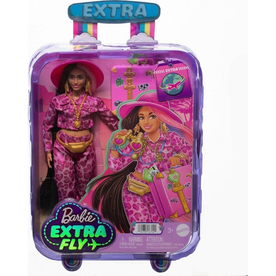 Barbie Extra Ceļojošā Bārbija lelle ar safari tērpu un rozā čemodānu, HPT48 Barbie Extra Ceļojošā Bārbija lelle ar safari tērpu un rozā čemodānu, HPT48
