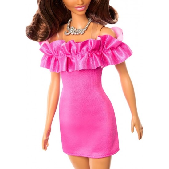 Barbie Fashionistas Doll #217 With Brown Wavy Hair & Pink Dress, 65th Anniversary, HRH15