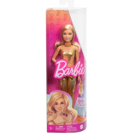 Barbie Fashionistas lelle zelta kostīmā, HRH19 Barbie Fashionistas lelle zelta kostīmā, HRH19