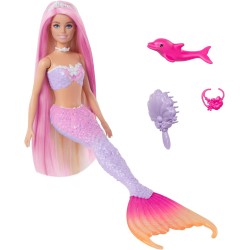 Barbie Mermaid Doll, “Malibu” Pet Dolphin and Water-Activated Color Change Feature, HRP97