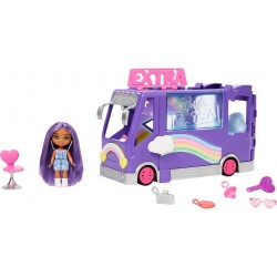 Barbie Extra Mini Minis lelles un rotaļu transportlīdzekļa rotaļu komplekts, HXF84