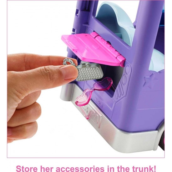 Barbie Extra Mini Minis lelles un rotaļu transportlīdzekļa rotaļu komplekts, HXF84 Barbie Extra Mini Minis lelles un rotaļu transportlīdzekļa rotaļu komplekts, HXF84