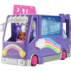 Barbie Extra Mini Minis lelles un rotaļu transportlīdzekļa rotaļu komplekts, HXF84