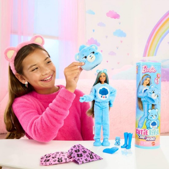 Barbie Cutie Reveal Care Bears sērijas lelle un aksesuāru komplekts ar Grumpy Bear kostīmu, JCN96 Barbie Cutie Reveal Care Bears sērijas lelle un aksesuāru komplekts ar Grumpy Bear kostīmu, JCN96
