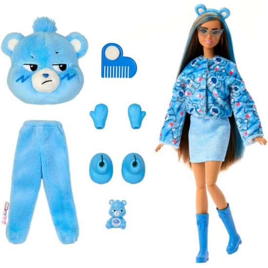 Barbie Cutie Reveal Care Bears sērijas lelle un aksesuāru komplekts ar Grumpy Bear kostīmu, JCN96 Barbie Cutie Reveal Care Bears sērijas lelle un aksesuāru komplekts ar Grumpy Bear kostīmu, JCN96