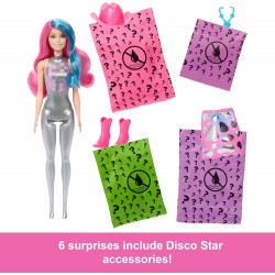 Barbie Color Reveal disko zvaigznes sērijas lelles ar 6 pársteigumiem, JCP01