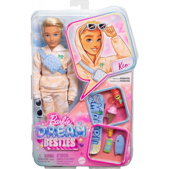 Barbie Dream Besties Ken Fashion Doll With 9 Summer & Skateboard Themed Accessories JDD75 Barbie Dream Besties Ken Fashion Doll With 9 Summer & Skateboard Themed Accessories JDD75