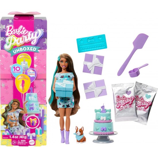 BARBIE Party Unboxed Reveal lelle ar brūniem matiem, JFG72 BARBIE Party Unboxed Reveal lelle ar brūniem matiem, JFG72