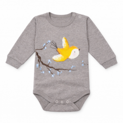 Ewa Klucze Newborn bodysuit with long sleeves, brown with bird